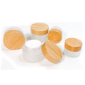 Skin Care frosted glass cosmetic jar with bamboo lid  15ml 30ml 50ml 60ml